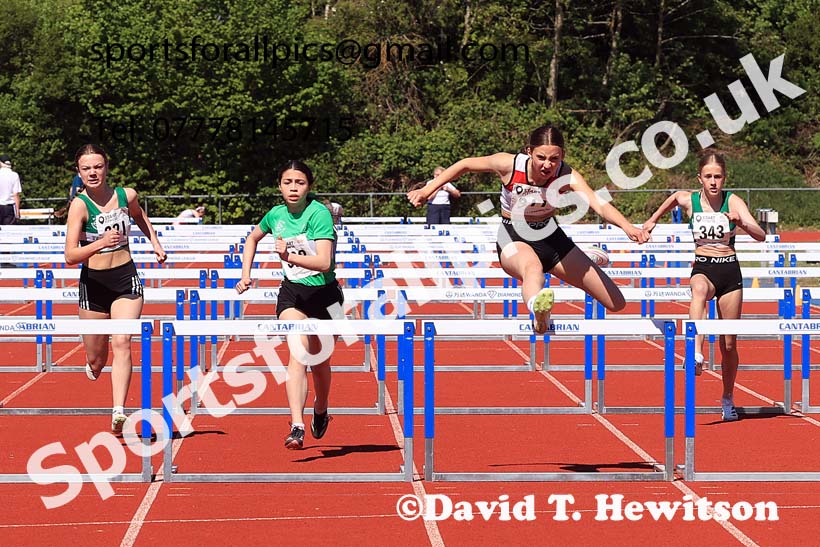 Girls under-15s hurdles, 2025 North Eastern Track and Field Champs., Shildon, County Durham. Photo: David T. Hewitson/Sports for All Pics